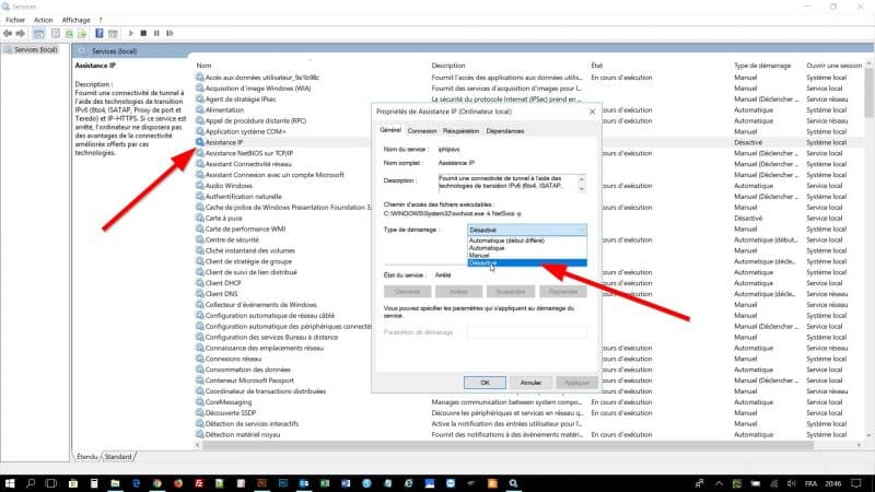 Désactiver le Service Assistance IP sur Windows 10 après l'update Creator de Windows qui ralenti votre Pc 4