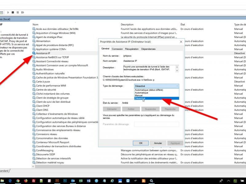 Désactiver le Service Assistance IP sur Windows 10 après l'update Creator de Windows qui ralenti votre Pc 1